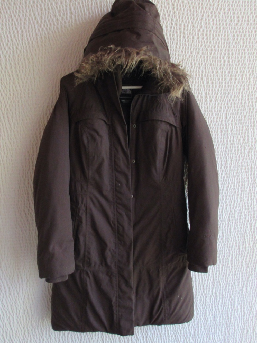 North Face Parka Womens XS Fur Hood Vintage Goose Down Dark Brown Flaw Northface